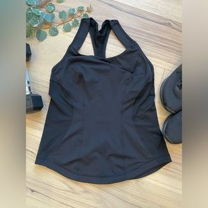LULULEMON Racerback Tank black fitted shelf bra mesh womens 8